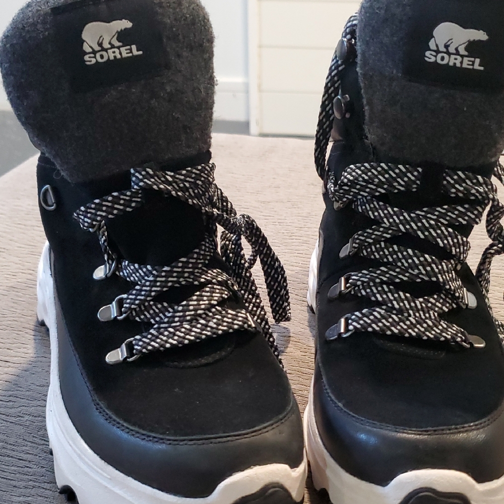 Sorel Black and White Lace-Up Winter Boots